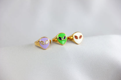 Gold Enamel Alien Jewelry,18K Gold Dome Alien Waterproof Ring,Statement Alien Jewelry,Handmade Stacking Gold Ring,Valentine Gifts for Her