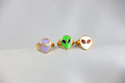 Gold Enamel Alien Jewelry,18K Gold Dome Alien Waterproof Ring,Statement Alien Jewelry,Handmade Stacking Gold Ring,Valentine Gifts for Her