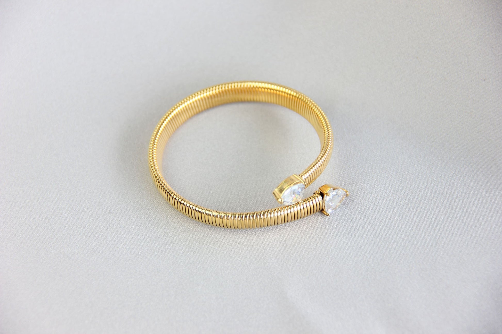 Gold Elastic Love Chain Bracelet, Stretch Bangle CZ Heart Bracelet, Waterproof Gold Bangle for Women, Unique Jewelry Bracelet, Gift for Mom