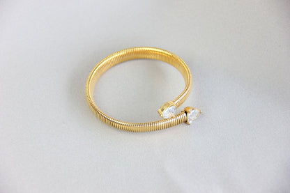 Gold Elastic Love Chain Bracelet, Stretch Bangle CZ Heart Bracelet, Waterproof Gold Bangle for Women, Unique Jewelry Bracelet, Gift for Mom