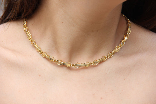 Twisted Chain Statement Necklace,18K Gold Layering Thick Chain Necklace,Waterproof Gold Thick Necklace,Handmade Jewelry Gift Her, Mom Gift