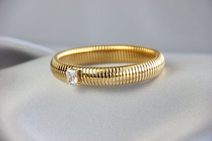Unique 18K Gold Plated CZ Bangle Stretch Bracelets with colorful cubic zirconias that reflects statement textures with its shining zirconias. Complete your outfit day or night with this beauties! Perfect gift for her!
