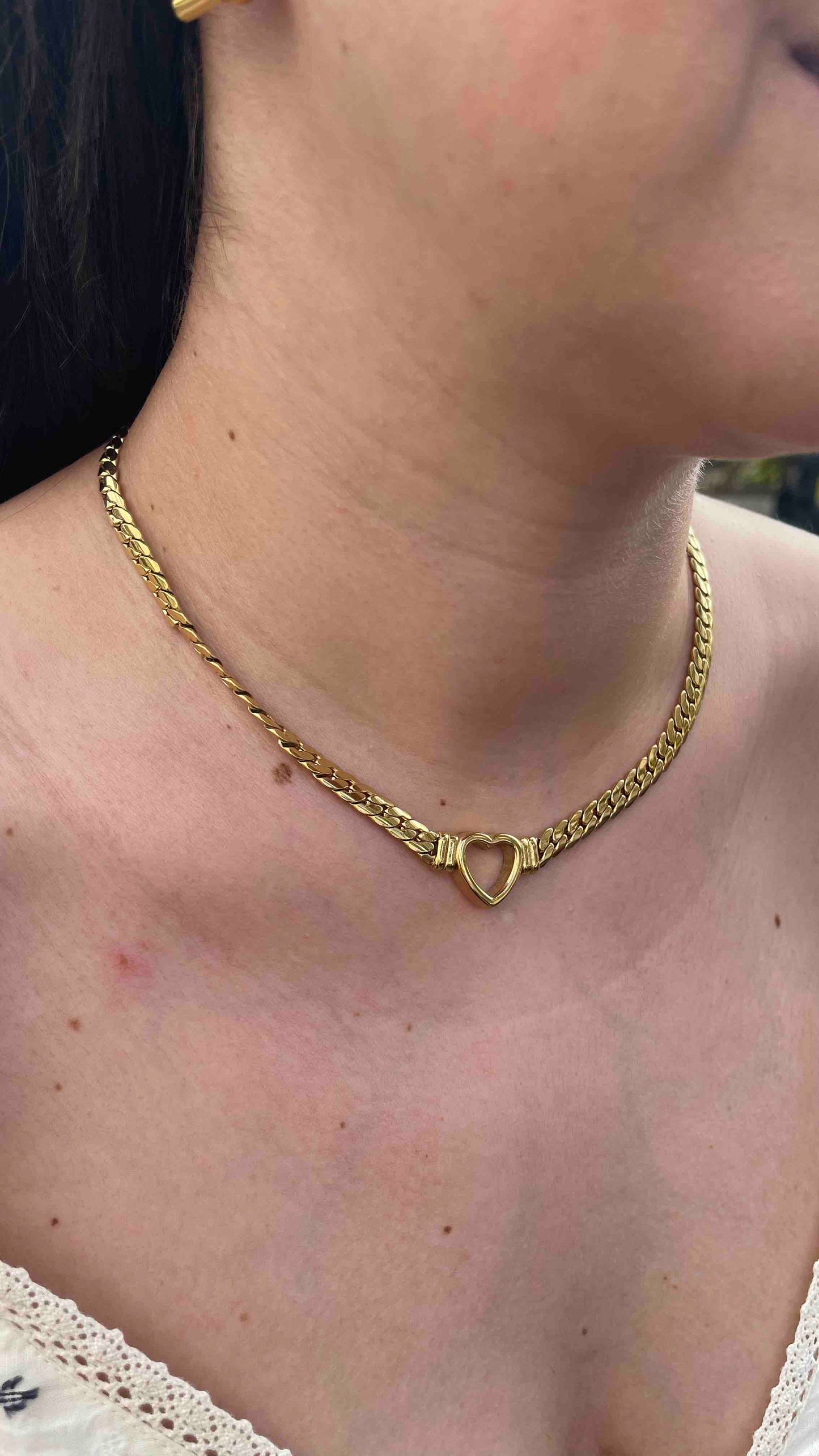 Cuban Link Chain Heart Necklace Braided Woven Cuban Chain Waterproof Chubby Thick Heart Chain Necklace for Women Handmade Jewelry Gift Mom