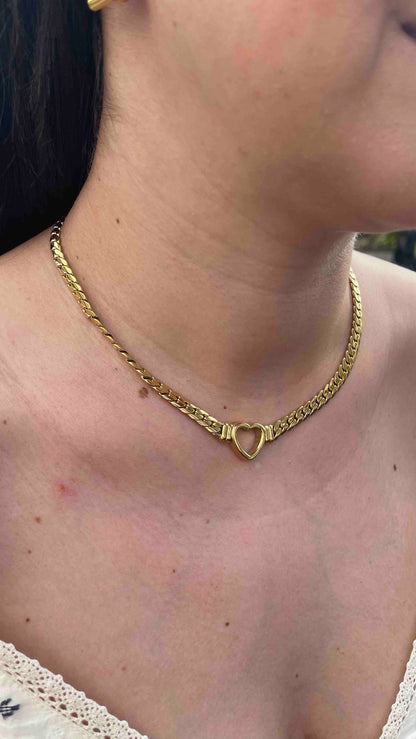 Cuban Link Chain Heart Necklace Braided Woven Cuban Chain Waterproof Chubby Thick Heart Chain Necklace for Women Handmade Jewelry Gift Mom