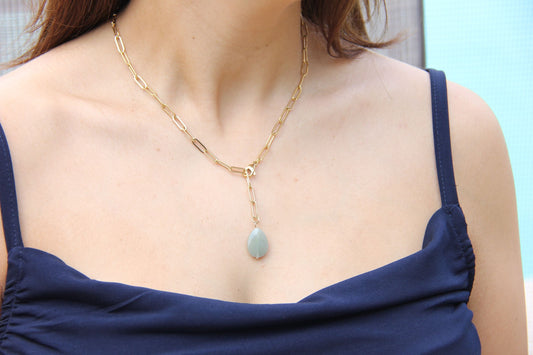 Agate Pendant Gold Chain Necklace, 18K Gold Dainty Waterproof Gemstone Necklace, Layering Thick Chain, Unique Gift for Friend, Mom Jewelry