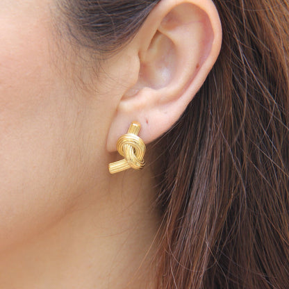 18K Gold Knot Earrings,Minimalist Earring,Dainty Love Stud Earrings,Gold Statement Earring for Her,Handmade Unique Gold Jewelry Gift for Mom