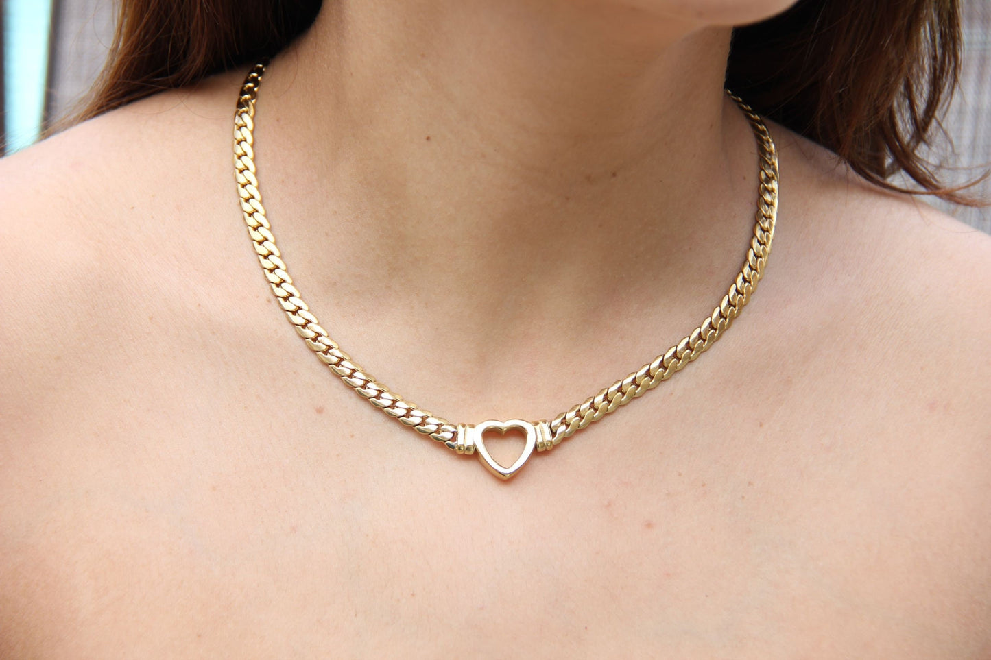 Cuban Link Chain Heart Necklace Braided Woven Cuban Chain Waterproof Chubby Thick Heart Chain Necklace for Women Handmade Jewelry Gift Mom