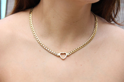 Cuban Link Chain Heart Necklace Braided Woven Cuban Chain Waterproof Chubby Thick Heart Chain Necklace for Women Handmade Jewelry Gift Mom