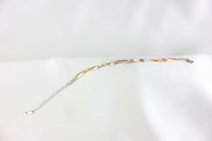 Unique Duo Color Braided Herringbone Twist Gold Chain Bracelet that reflects both minimalist and statement textures. Complete your special occasion outfit or night style with this beauty!
