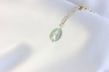 Agate Pendant Gold Chain Necklace, 18K Gold Dainty Waterproof Gemstone Necklace, Layering Thick Chain, Unique Gift for Friend, Mom Jewelry