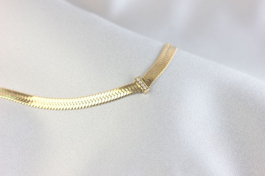Thick Herringbone Chain Necklace 18K Gold Statement Snake CZ Necklace Flat Chain Layering Herringbone Necklace Waterproof Jewelry Gift Mom