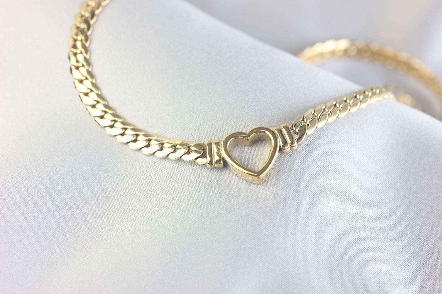 Cuban Link Chain Heart Necklace Braided Woven Cuban Chain Waterproof Chubby Thick Heart Chain Necklace for Women Handmade Jewelry Gift Mom