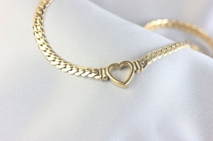 Cuban Link Chain Heart Necklace Braided Woven Cuban Chain Waterproof Chubby Thick Heart Chain Necklace for Women Handmade Jewelry Gift Mom