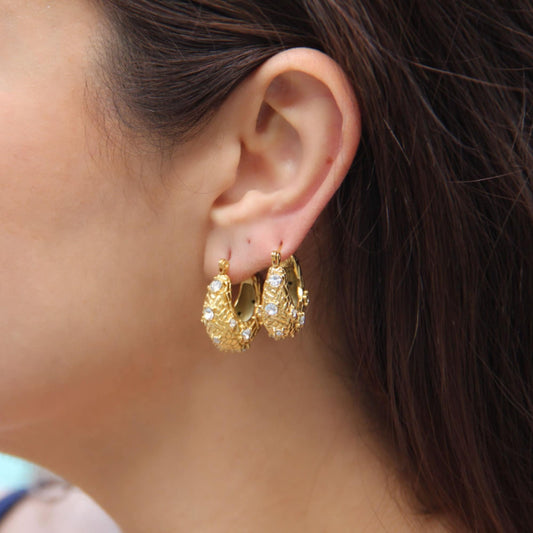 Crystal Basket Hoop Earrings,18K Gold Hoops Cubic Zirconia,Waterproof Statement Earrings for Her, Handmade Gold Jewelry Unique Gift for Mom