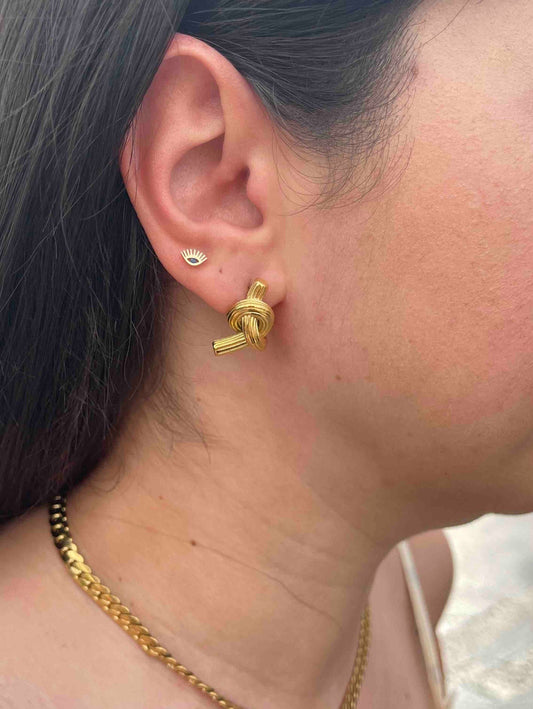 18K Gold Knot Earrings,Minimalist Earring,Dainty Love Stud Earrings,Gold Statement Earring for Her,Handmade Unique Gold Jewelry Gift for Mom