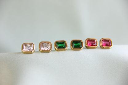 18K Gold Zircon Stud Earrings,Minimalist Gold CZ Stud Earrings,Dainty CZ Earrings,Handmade Jewelry Gift for Her, Mother's Day Gift for Her