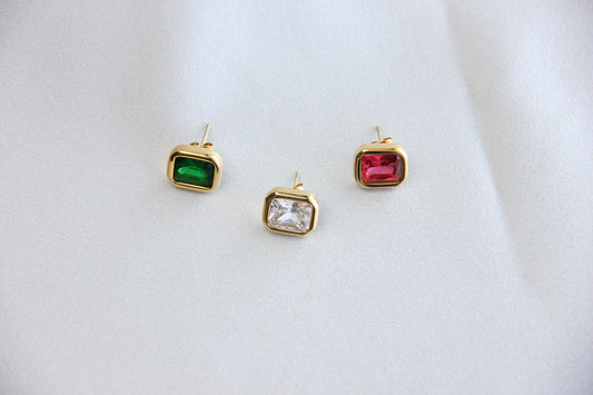 18K Gold Zircon Stud Earrings,Minimalist Gold CZ Stud Earrings,Dainty CZ Earrings,Handmade Jewelry Gift for Her, Mother's Day Gift for Her