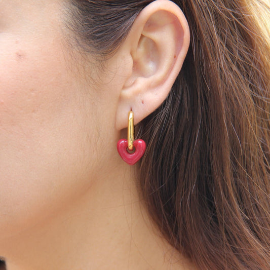 Beautiful and Dainty 18K Gold Plated Waterproof Burgundy Love Heart Drop Earrings what will go with all your other jewelry! Perfect gift for your mom, friend or loved ones!