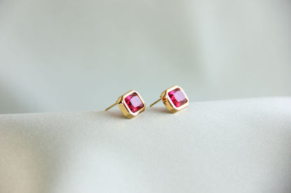 18K Gold Zircon Stud Earrings,Minimalist Gold CZ Stud Earrings,Dainty CZ Earrings,Handmade Jewelry Gift for Her, Mother's Day Gift for Her