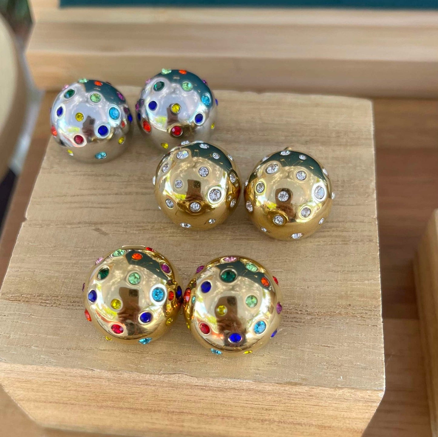 Colorful CZ Statement Earring, Modern Gold Stud Unique Jewelry, Chunky Handmade Bold Earring, Mom Jewelry Gifts, Mother's Day Gifts