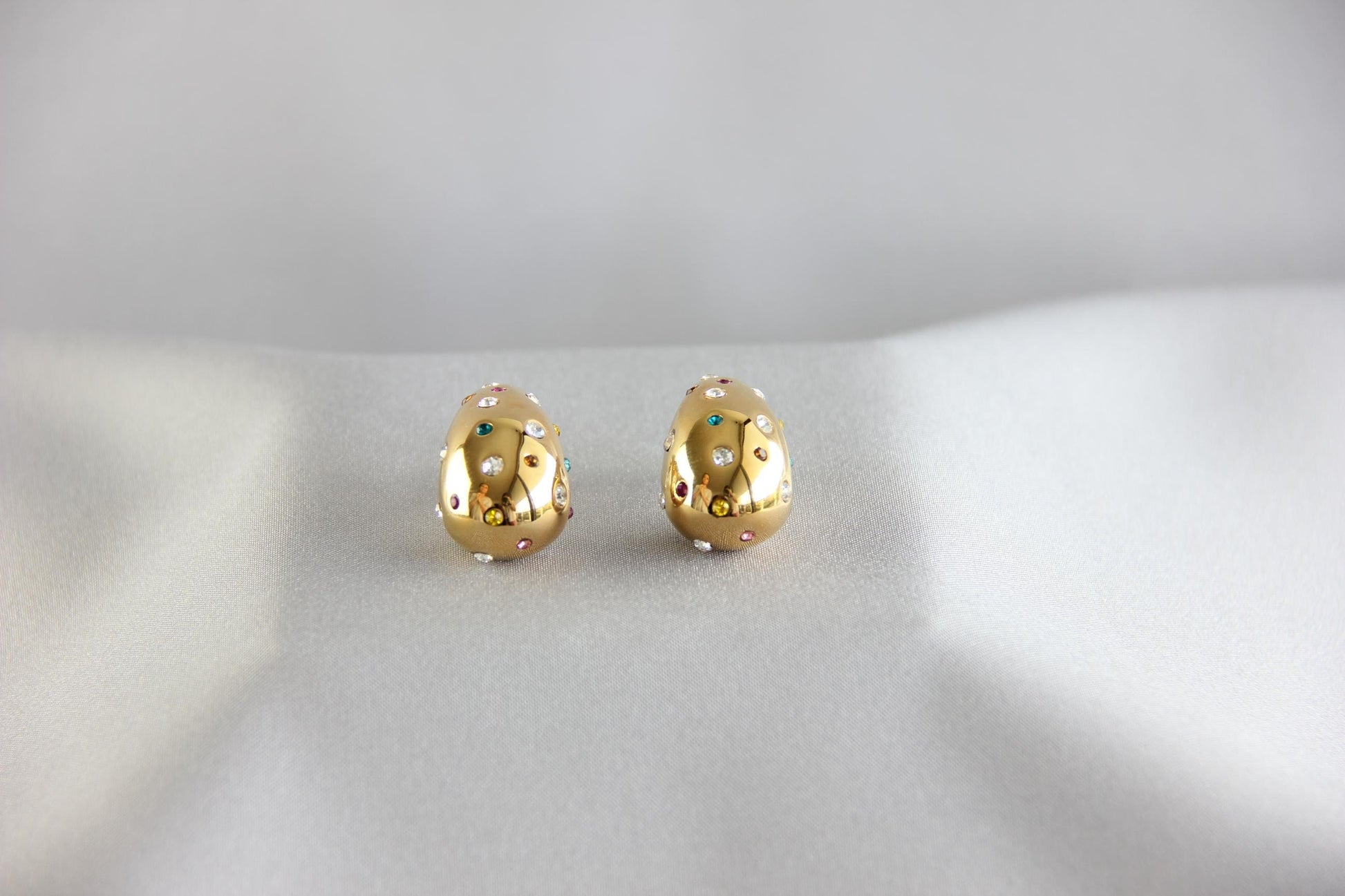 Teardrop Gold Zirconia Stud Earring, Chunky 18K Gold Stud CZ Earring, Bold Unique 18K Gold Earring for Women, Mother's Day Gifts for Her