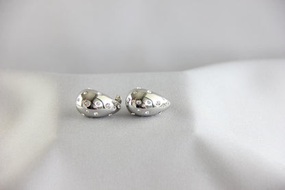 Teardrop Gold Zirconia Stud Earring, Chunky 18K Gold Stud CZ Earring, Bold Unique 18K Gold Earring for Women, Mother's Day Gifts for Her