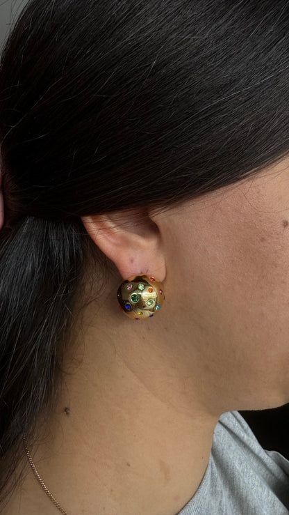 Colorful CZ Statement Earring, Modern Gold Stud Unique Jewelry, Chunky Handmade Bold Earring, Mom Jewelry Gifts, Mother's Day Gifts for Her