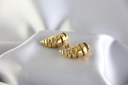 Teardrop Stud Shell Earring, Gold Bold Drop Earring, Unique Boho 18K Gold Earring, Minimal Gold Earring for Her, Mother's Day Gifts for Her
