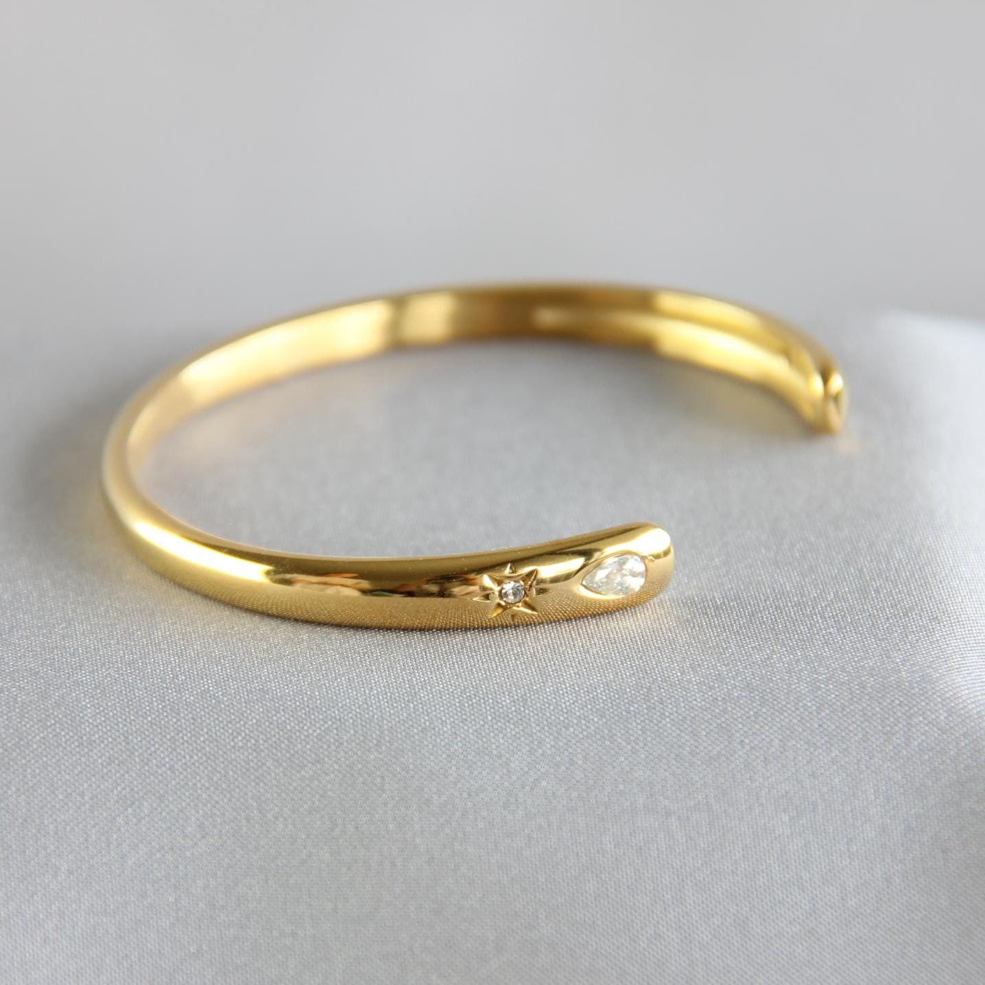 18K Gold Cuff Bracelet Celestial Open Bangle Stacking Gold Bracelet Waterproof Cuff Bracelet Unique Jewelry Bracelet Gift for Mom
