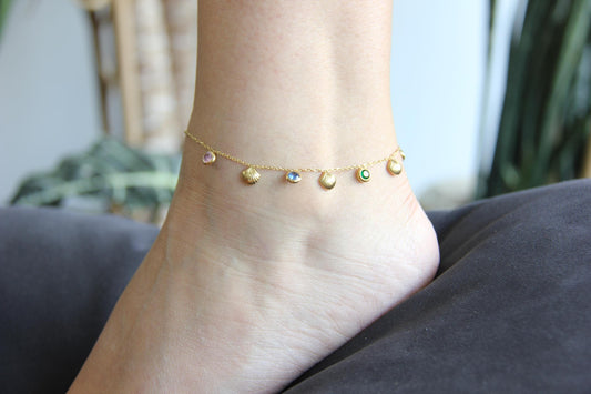 Dainty Shell Gold Anklet, Gold Summer Beach Anklet, Shiny Shell Chain Anklet for Her, Stainless Steel Adjustable Anklet,Mother's Day Gifts