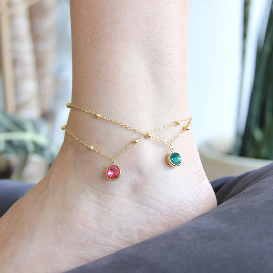 Dainty Zircon Gold Anklet, Gold Summer Beach Anklet, Shiny Zircon Chain Anklet for Her, Stainless Steel Adjustable Anklet,Valentine Gifts