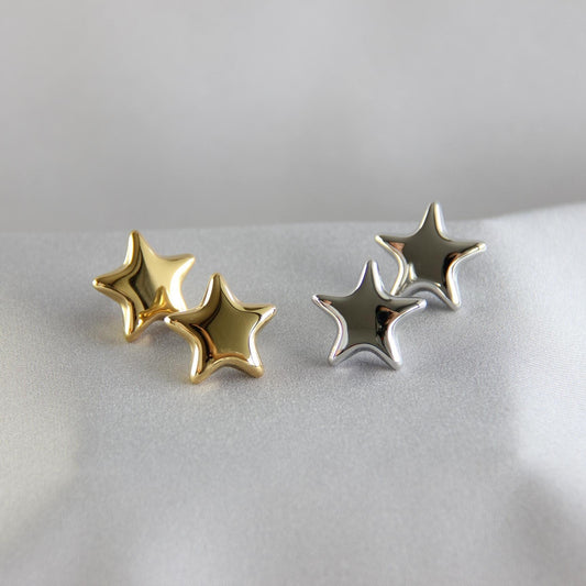 Puffy Gold Star Necklace Waterproof Modern Star Stud Earring, Chunky Fluffy Gold Star Earring Minimalist Celestial Waterproof Earring Gift