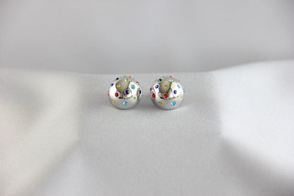 Colorful CZ Statement Earring, Modern Gold Stud Unique Jewelry, Chunky Handmade Bold Earring, Mom Jewelry Gifts, Mother's Day Gifts for Her