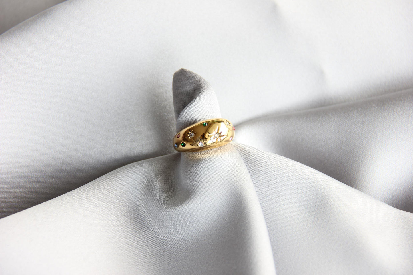 Gold Dome Ring, Celestial Ring, Chunky Gold Dome Ring, Gold Star Dome Ring,Unique Earring for Women,Celestial Jewelry,Mother's Day Gifts