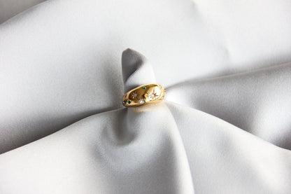 Gold Dome Ring, Celestial Ring, Chunky Gold Dome Ring, Gold Star Dome Ring,Unique Earring for Women,Celestial Jewelry,Mother's Day Gifts