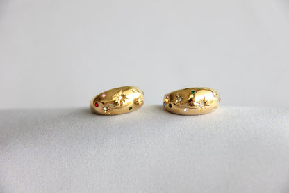 Gold Dome Ring, Celestial Ring, Chunky Gold Dome Ring, Gold Star Dome Ring,Unique Earring for Women,Celestial Jewelry,Mother's Day Gifts