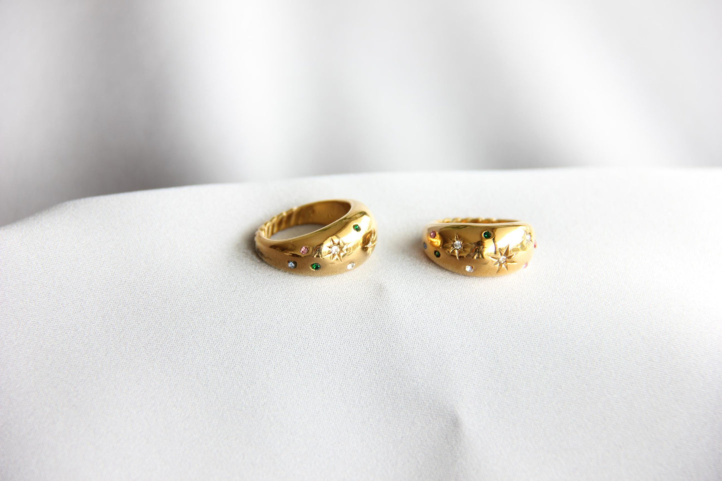 Gold Dome Ring, Celestial Ring, Chunky Gold Dome Ring, Gold Star Dome Ring,Unique Earring for Women,Celestial Jewelry,Mother's Day Gifts