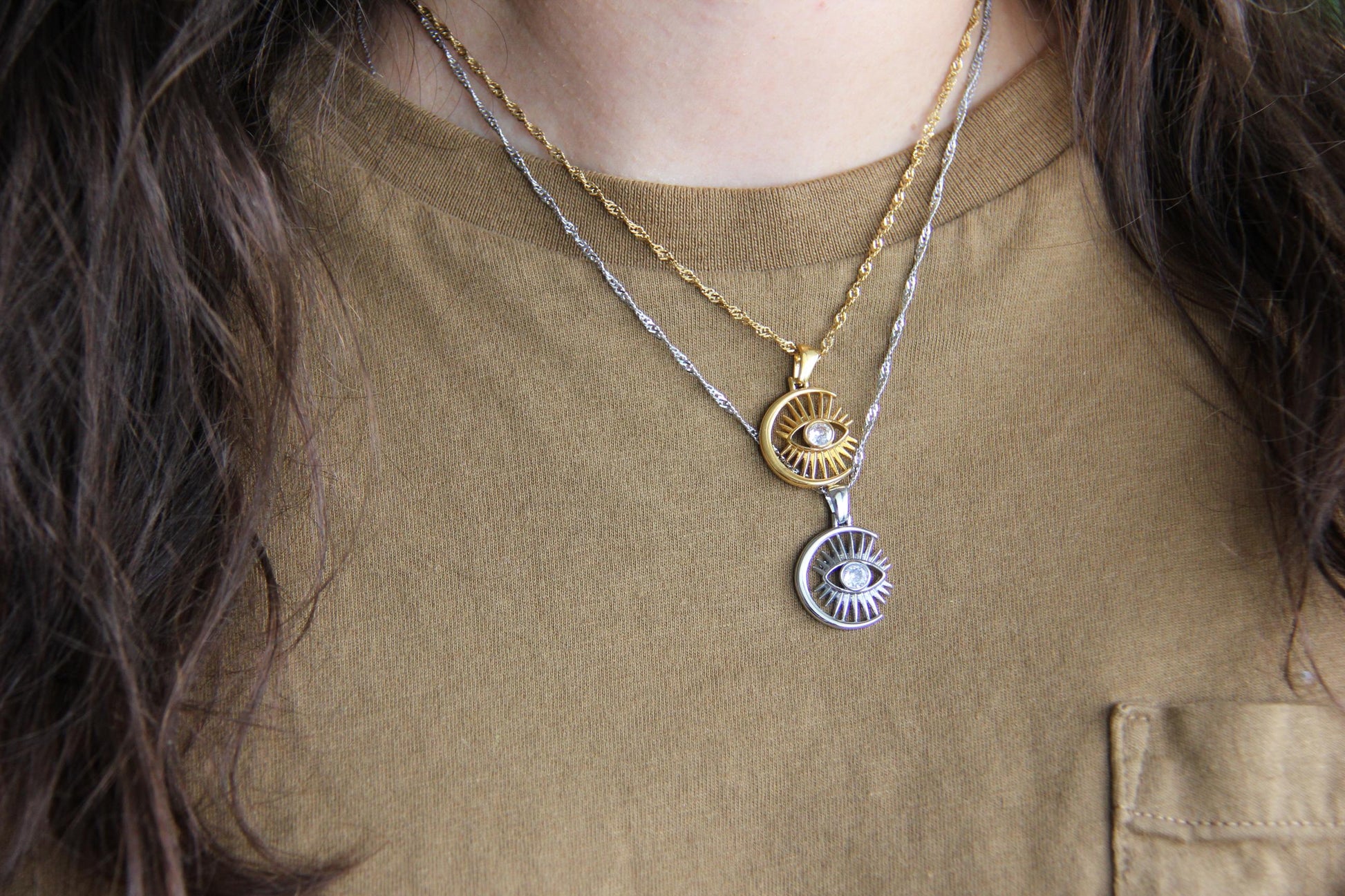 evil eye gold charm pendant necklace