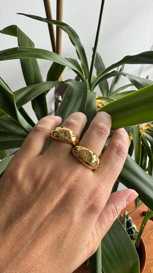 Gold Dome Ring, Celestial Ring, Chunky Gold Dome Ring, Gold Star Dome Ring,Unique Earring for Women,Celestial Jewelry,Mother's Day Gifts