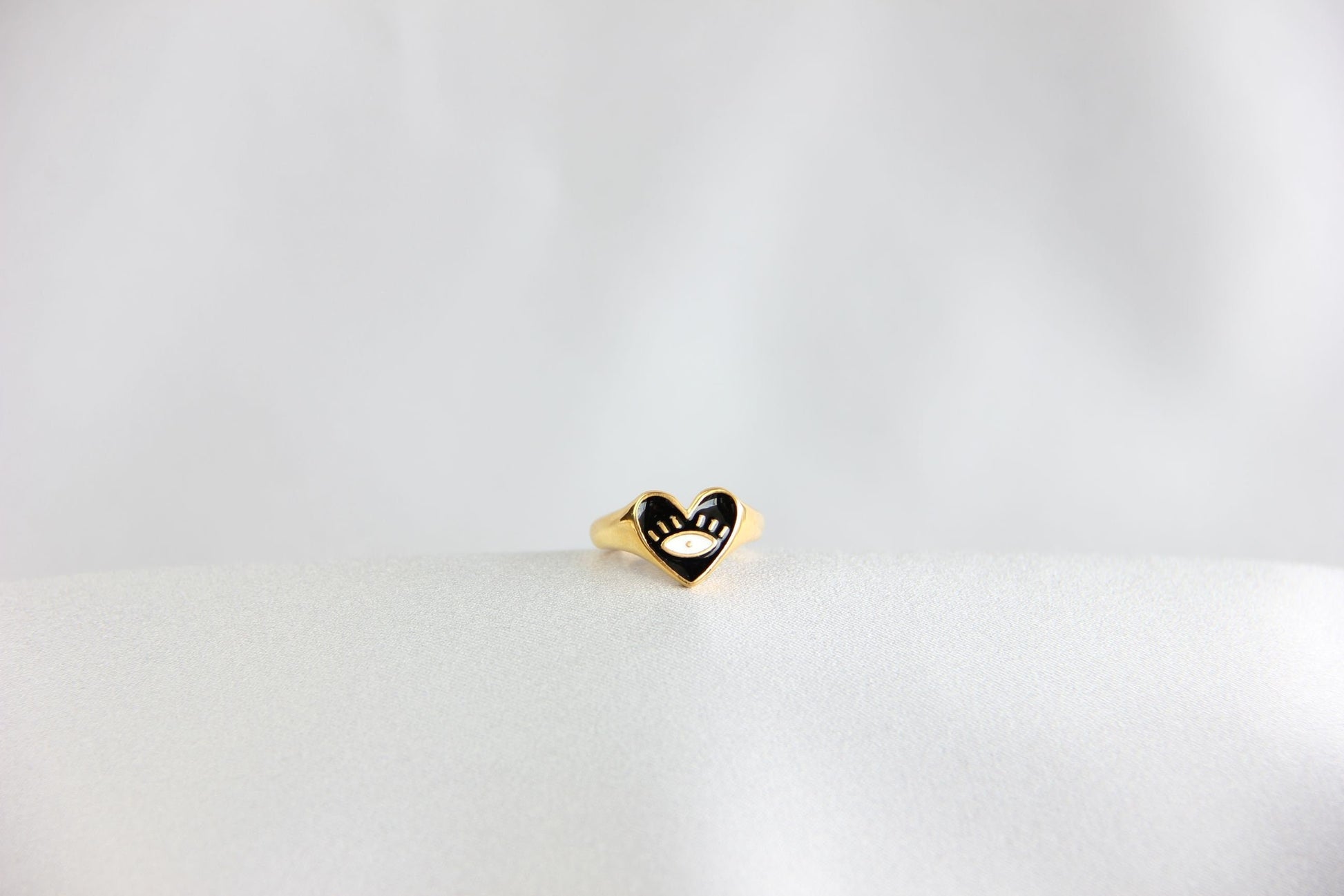 Black Love Eye Rings, Dainty Gold Evil Eye Ring, Enamel Love Jewelry, Talisman Protection Rings, Evil Eye Jewelry, Mother's Day Gift for Her