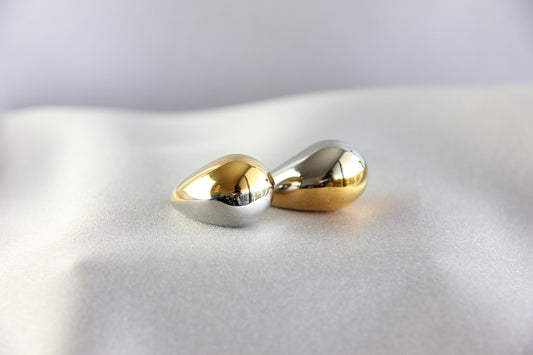 Teardrop Stud Two Color Earring, Modern Bold 18K Gold Earring, Chunky Handmade Unique Gold Drop Earring, Boho Unique Mother's Day Gifts