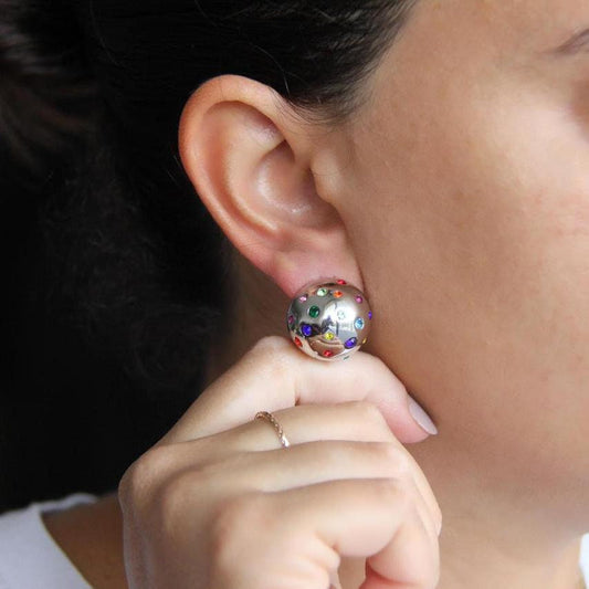 Colorful CZ Statement Earring, Modern Gold Stud Unique Jewelry, Chunky Handmade Bold Earring, Mom Jewelry Gifts, Mother's Day Gifts for Her