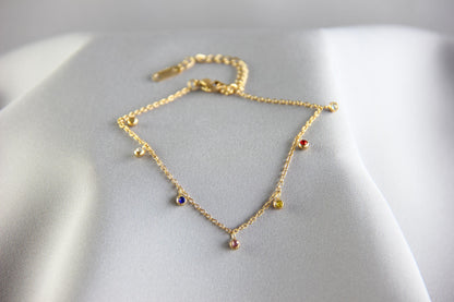 Mini Dainty Zircon Gold Anklet, Waterproof Gold SummerAnklet, Shiny Zircon Chain Anklet, Stainless Steel Adjustable Anklet,Mother's Day Gift