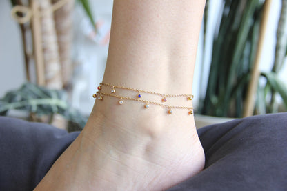 Mini Dainty Zircon Gold Anklet, Waterproof Gold SummerAnklet, Shiny Zircon Chain Anklet, Stainless Steel Adjustable Anklet,Mother's Day Gift