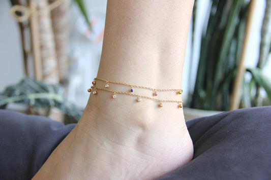 Mini Dainty Zircon Gold Anklet, Waterproof Gold SummerAnklet, Shiny Zircon Chain Anklet, Stainless Steel Adjustable Anklet,Mother's Day Gift