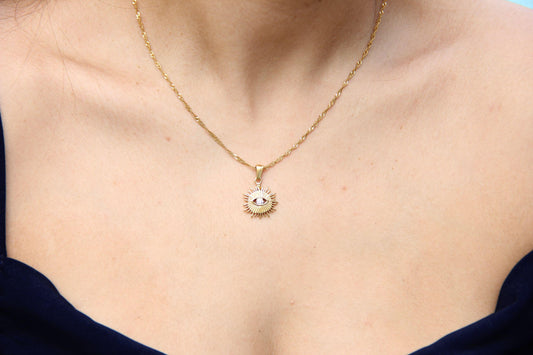 Evil Eye Charm Sun Necklace, Dainty Protection Gold Pendant, Minimalist Eye Protection Necklace, Best Friend Gift,Handmade Mother's Day Gift