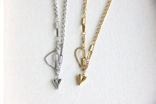 One of a kind Gold Chain Necklace with unique heart pendants. Perfect to use as a layering necklace or wearing solo, adding a touch of a romance to any outfit. Perfect gift for your wife, girlfriend, mom or for yourself!