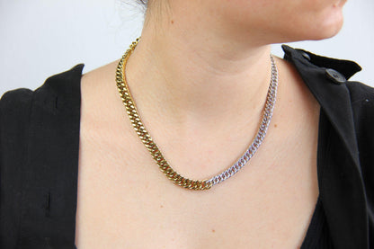 Two Tone Chain Necklace 18K Gold Layering Waterproof Statement Necklace Men's Chain Necklace Handmade Unique Jewelry Gifts for Her and Him