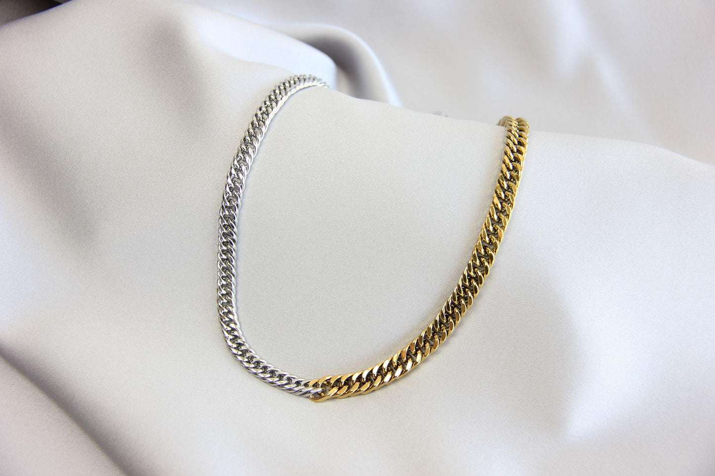 Two Tone Chain Necklace 18K Gold Layering Waterproof Statement Necklace Men's Chain Necklace Handmade Unique Jewelry Gifts for Her and Him