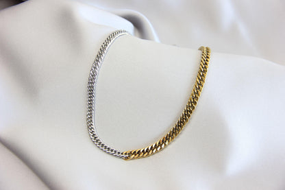 Two Tone Chain Necklace 18K Gold Layering Waterproof Statement Necklace Men's Chain Necklace Handmade Unique Jewelry Gifts for Her and Him